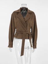 LIZAKOSHT  -  Vintage Suede Coats Women Aututmn Winter Turn-down Collar Brown Outerwears with Belt Office Lady Double Breasted Jackets